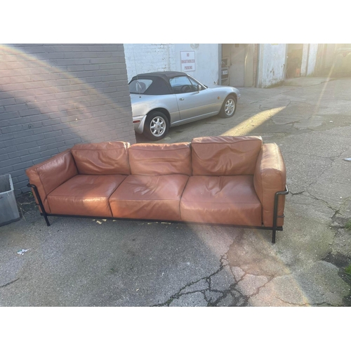 2 - Cassina Le Corbusier LC3 Sofa with Feather Padded Cushions, Black Frame in Brown Leather. Original P... 