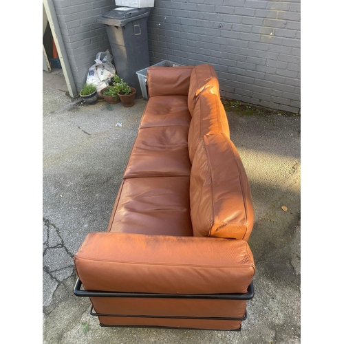 2 - Cassina Le Corbusier LC3 Sofa with Feather Padded Cushions, Black Frame in Brown Leather. Original P... 