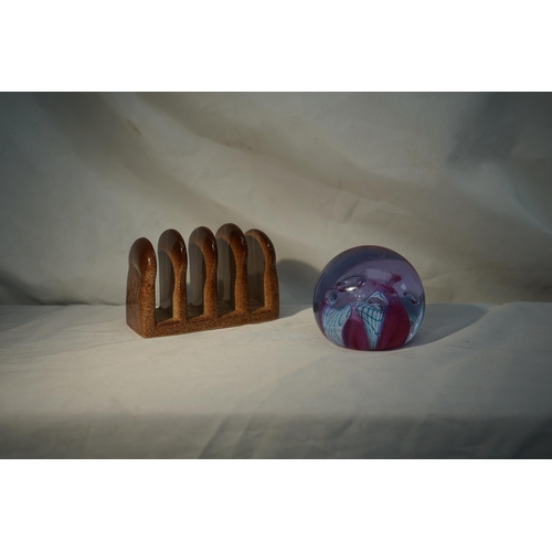 718 - Carltonware Hovis Toast Rack and a Caithness Paperweight