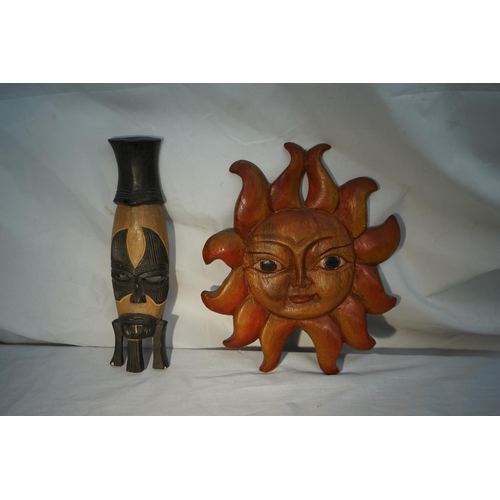 724 - Vintage Wooden Sun Mask and Another Wooden Mask