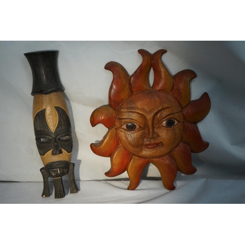 724 - Vintage Wooden Sun Mask and Another Wooden Mask