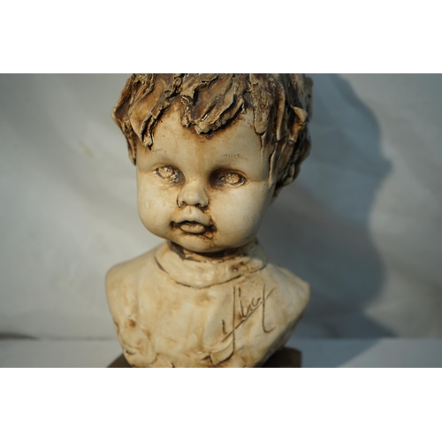 725 - Old Signed Bust of a Child on a Base