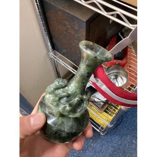 548 - Vintage Jade Vase with Foo Dog Decoration