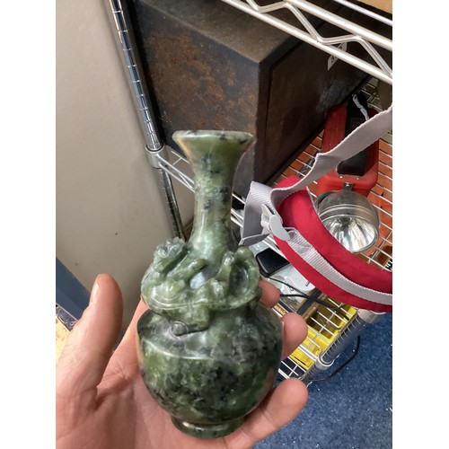 548 - Vintage Jade Vase with Foo Dog Decoration