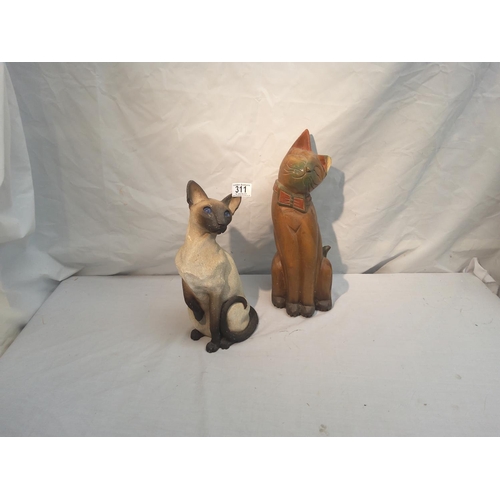 46 - Wooden Cat and a Ceramic Cat