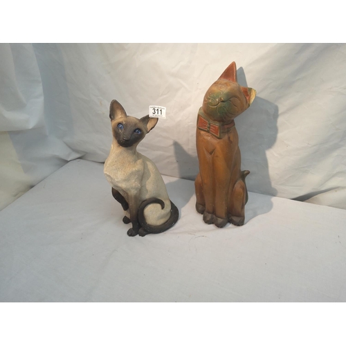 46 - Wooden Cat and a Ceramic Cat
