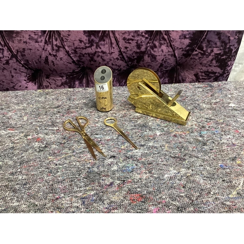 16 - Brass Sellotape Dispenser & Scissor Set