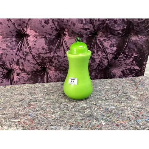 77 - Unusual Mid Century Lime Green Lidded Glass Vase