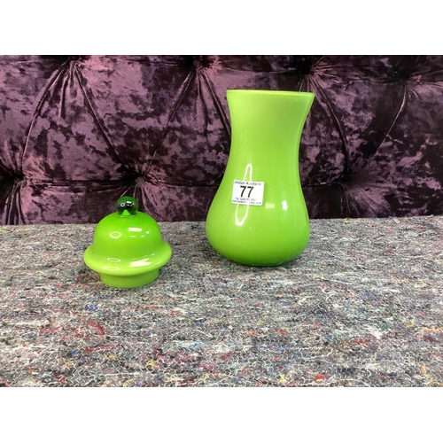 77 - Unusual Mid Century Lime Green Lidded Glass Vase