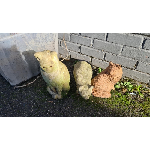 4 - Pair of Garden Planters and 3 Garden Cat Ornaments