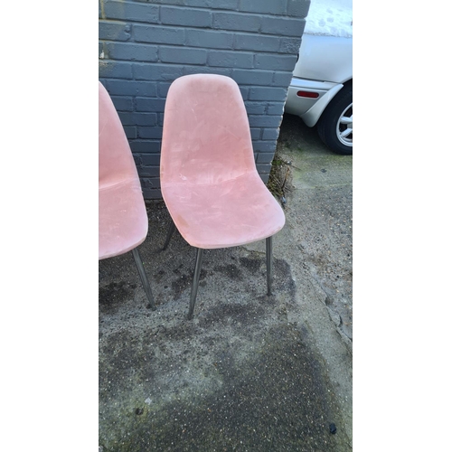 445 - Set of 4 Pink Velour Dining Chairs