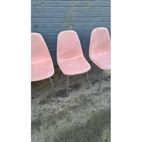 445 - Set of 4 Pink Velour Dining Chairs