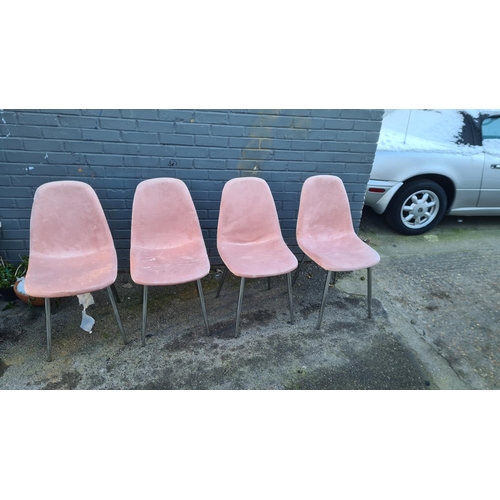 445 - Set of 4 Pink Velour Dining Chairs