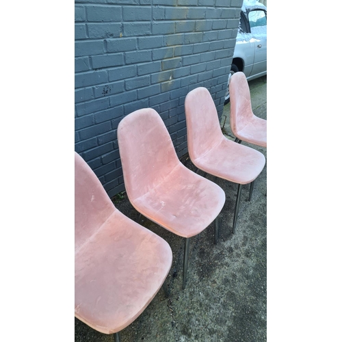 445 - Set of 4 Pink Velour Dining Chairs