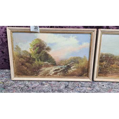 38 - Pair of Small Landscape Scenes Oil on Board Signed 