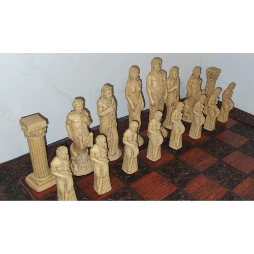 40 - Tascano Designer Greek Mythology Chess Set - Complete in lovely condition with heavy large carved bo... 