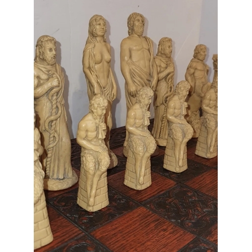 40 - Tascano Designer Greek Mythology Chess Set - Complete in lovely condition with heavy large carved bo... 