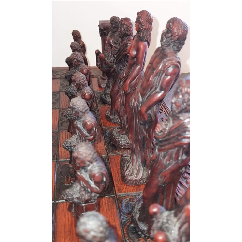 40 - Tascano Designer Greek Mythology Chess Set - Complete in lovely condition with heavy large carved bo... 