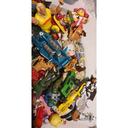 73 - Large box of old & toys including Cars, Figures etc.