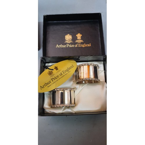 138 - A boxed vintage silver plate crystal claret jug, Pair of Arthur Price Napkin Rings plus other boxed ... 