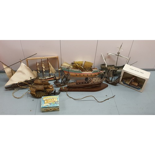 139 - Selection of model boats Inc boat lamp etc