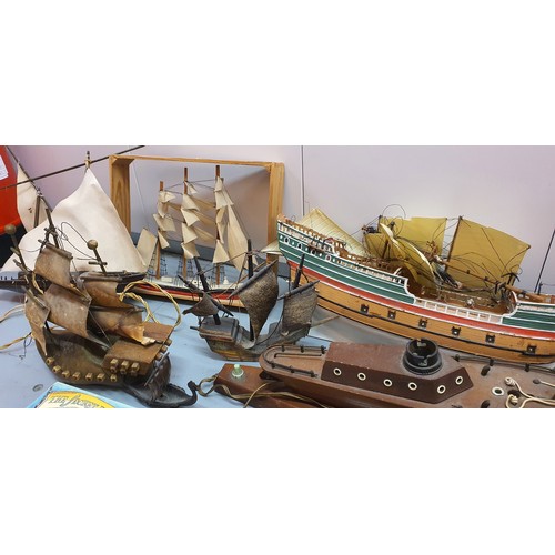 139 - Selection of model boats Inc boat lamp etc