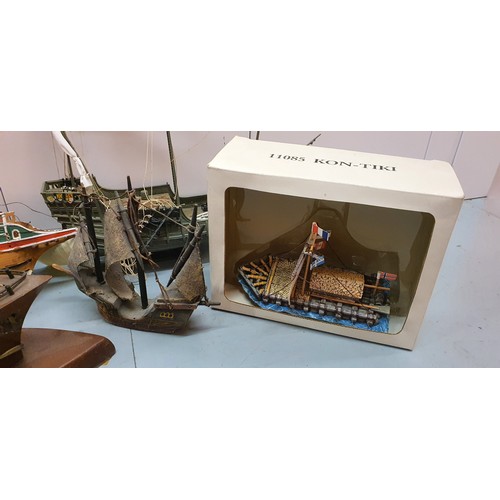 139 - Selection of model boats Inc boat lamp etc