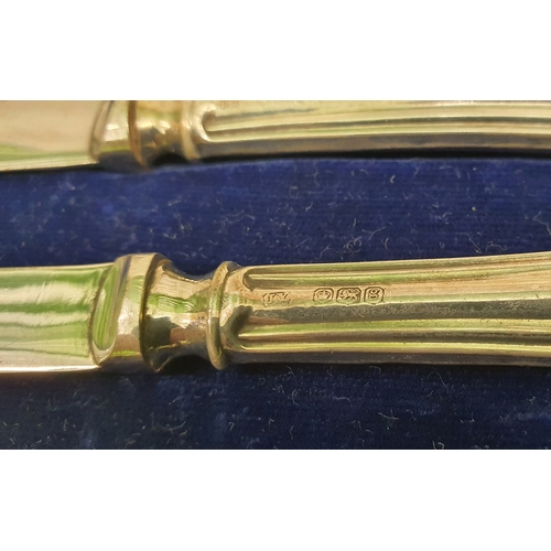 49A - Cased set of vintage silver handled butter knives