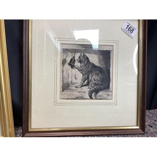 168 - 2 Old Framed Cat Etchings