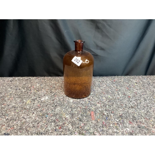 202 - Old Amber Glass Chemists Bottle