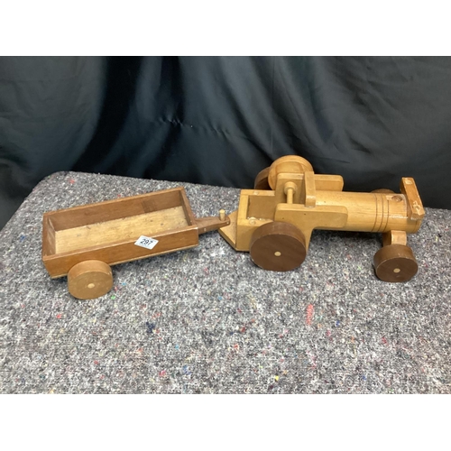 297 - Vintage Wooden Toy Tractor with Trailer