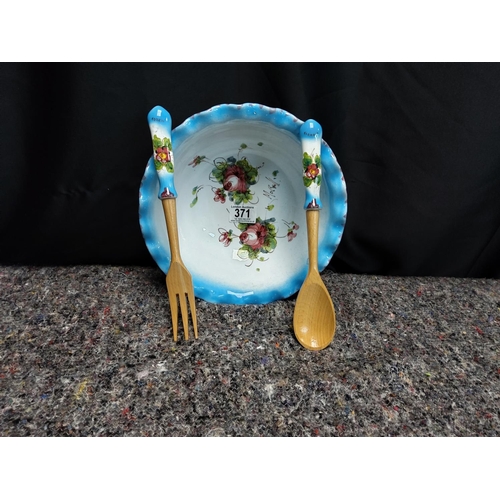 371 - Vintage Italian Serving Bowl with Fork and Spoon