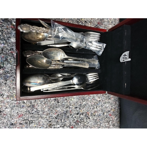 402 - Woodden Box of Various Cutlery including Sterling Silver Handles Knives