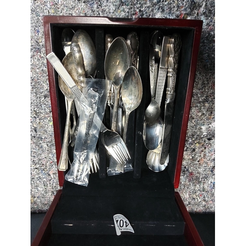 402 - Woodden Box of Various Cutlery including Sterling Silver Handles Knives