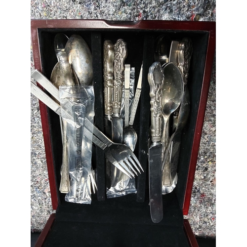 402 - Woodden Box of Various Cutlery including Sterling Silver Handles Knives