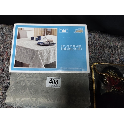 408 - New Table Cloth and Vintage Slippers