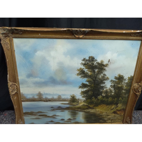 435 - Oil on Canvas River Scene-Signed Vincent-68cm x 58cm