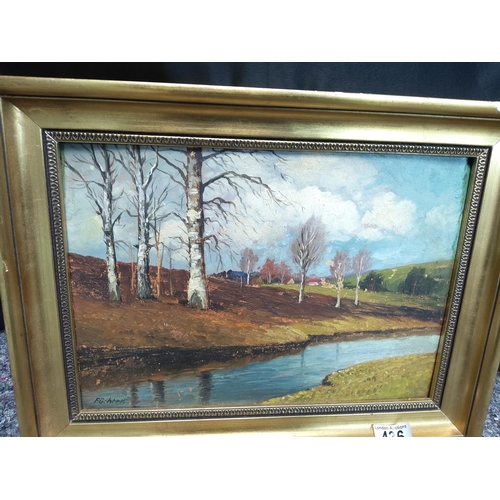 436 - Oil on Board-Signed Fuchter-River Scene-42cm x 32cm