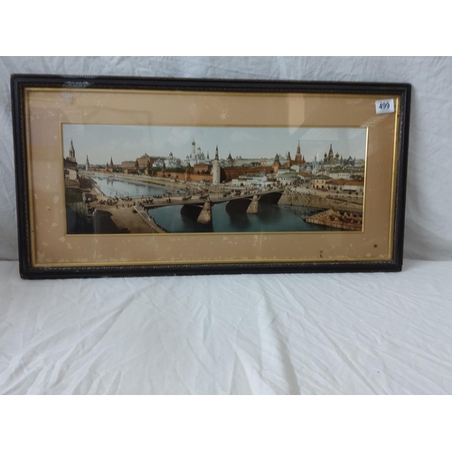 499 - Antique Framed print of the Moscow Kremlin and Moskva river 83cm x 41cm