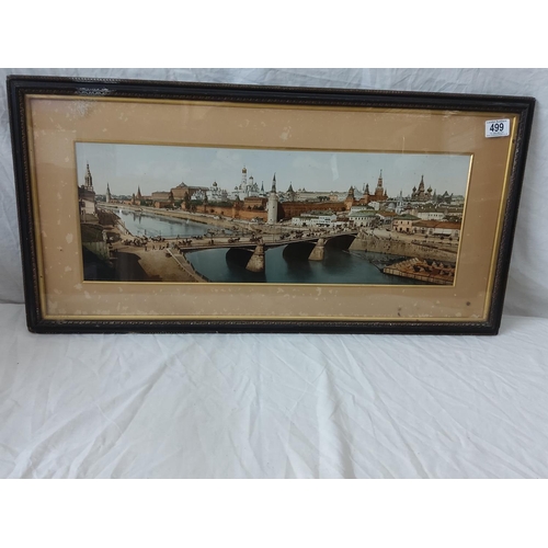 499 - Antique Framed print of the Moscow Kremlin and Moskva river 83cm x 41cm