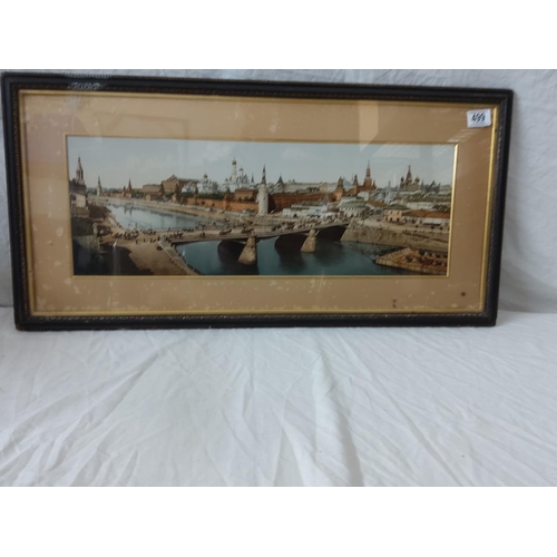 499 - Antique Framed print of the Moscow Kremlin and Moskva river 83cm x 41cm