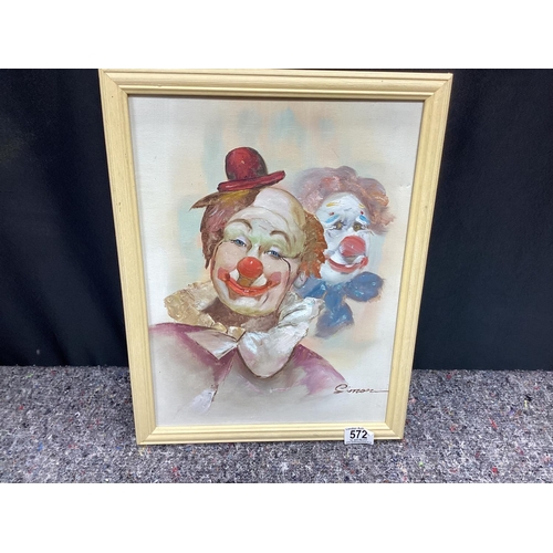 572 - Vintage Clown Oil on Canvas Signed Simone