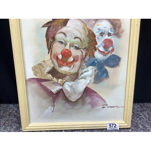 572 - Vintage Clown Oil on Canvas Signed Simone