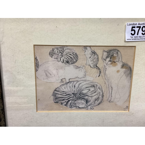 579 - Framed John Ward Studies of a Cat Print