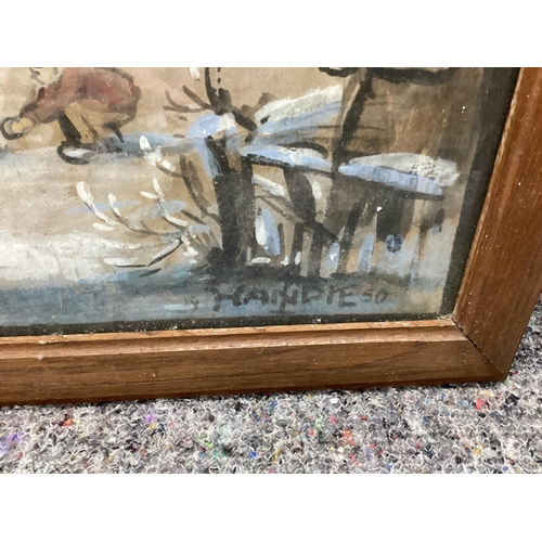 583 - 1950s Pastel/Watercolor Winter Scene-Signed