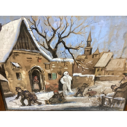 583 - 1950s Pastel/Watercolor Winter Scene-Signed