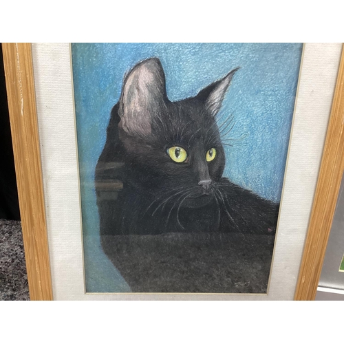 603 - 2 Framed Paintins-One of a Cat - Signed S Jury