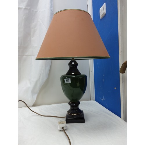 533 - Vintage Green Glazed Lamp with Shade