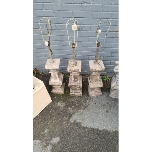 672 - Lot of 4 Unusual Vintage Heavy Concrete Floor Lamps