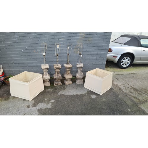 672 - Lot of 4 Unusual Vintage Heavy Concrete Floor Lamps